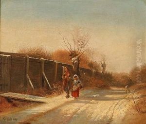 Winter Landscape With A Couple On A Country Road