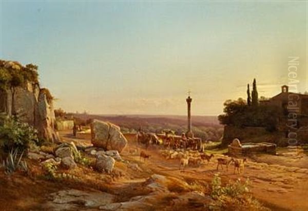 Italian Landscape With A Shepherd In The Mountains, At Sunset - view 1