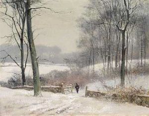 Vinterlandskab Med En Jaeger I Skovens Udkant by Frederik Rohde