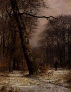 En Jaeger Pa En Skovsti, Vinter by Frederik Rohde
