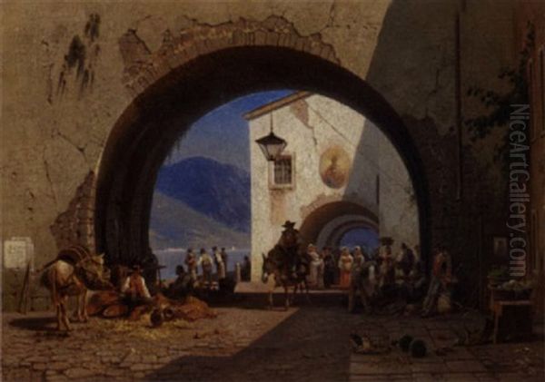Folkeliv I En Italiensk Landsby Beliggende Ved En So - view 1