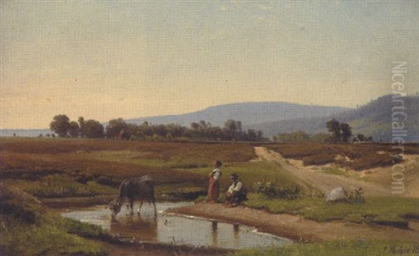 Italiensk Landskab Med Ko, Der Vandes - view 1