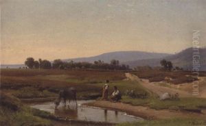 Itlaiensk Landskab Med Ko, Der Vandes by Frederik Rohde