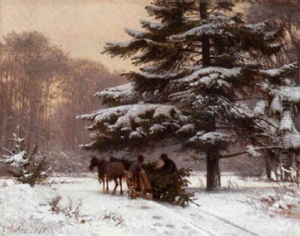 Figures Collecting Fire Wood In A Winter Landscape - view 1