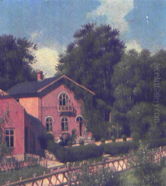 Maleren P. A. Plum Og Familie Pa Terassen Foran Deres Hus I Fredensborg - view 1