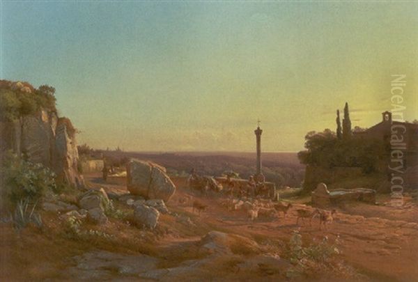 Italiensk Landskab Med Figurer Og Geder Naer Well Tivoli, Rom - view 1