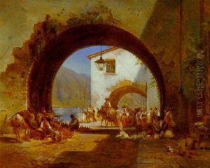 Byparti Fra Italien, Med Handesliv Ved Byport, I Bagrunden Flod by Frederik Rohde