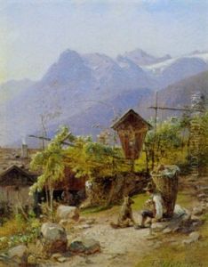 Vinplukker I Italiensk Bjerglandskab by Frederik Rohde