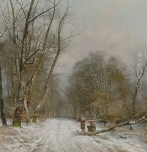 Vinter I Skoven Med Braendesamlere Pa En Sti by Frederik Rohde