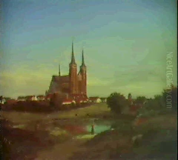 Udsigt Mod Roskilde Domkirke. I Forgrunden Pige Med Malkespand - view 1