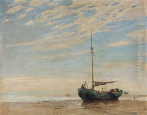Beach Scene From The Island Of Fano With A Fishingboat At Low Tide