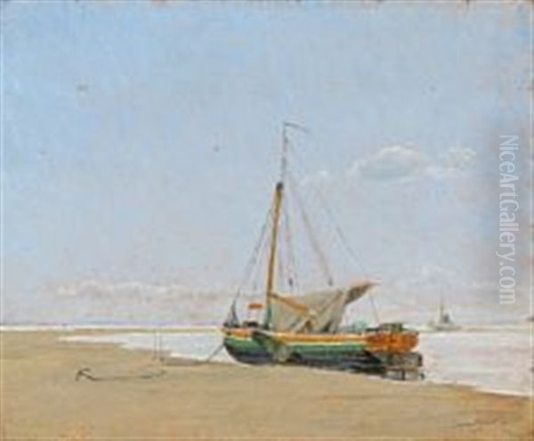 A Sailing Ship At The Shore On Fano, Denmark - view 1