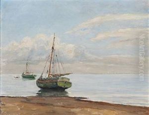 Coastal Scene With Sailing Boats by Johan Rohde