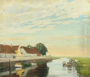 Scenery From Skibbroen In Ribe by Johan Rohde