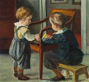 Henning Og Peter Rohde Leger I Hjemmet Pa Norgesmindevej by Johan Rohde