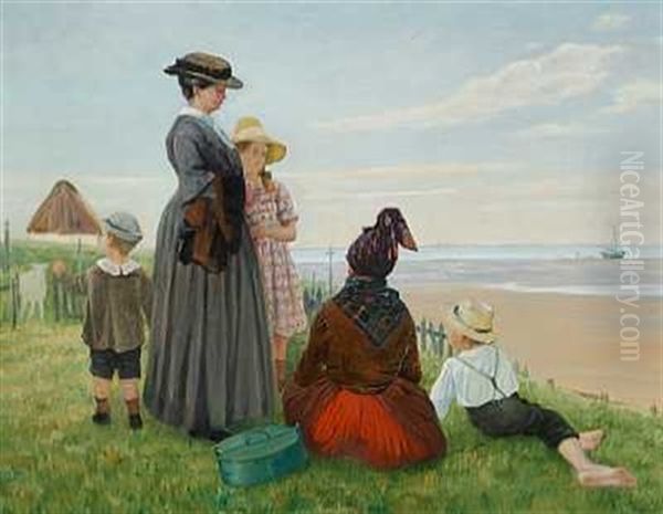 Asa, Peter, Henning Og Lone Pa Fano. Kunstnerens Born Moder En Fanokone - view 1