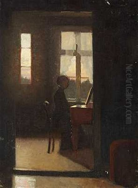 Interior Med Ung Pige Der Spille Piano - view 1