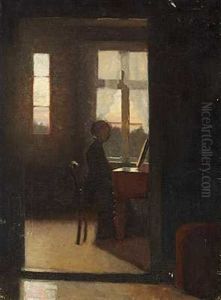 Interior Med Ung Pige Der Spille Piano