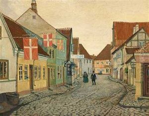 Gadeparti Fra Ribe, Der Flages Med Dannebrog by Johan Rohde