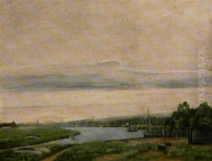 Parti Fra Gudenaen Med Randers By I Baggrunden