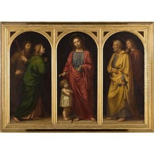 Le Christ Et Un Enfant Entre Saint Pierre Et Saint by Franz von Rohden