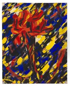 Rote Bluten In Schlanker Trichtervase by Christian Rohlfs