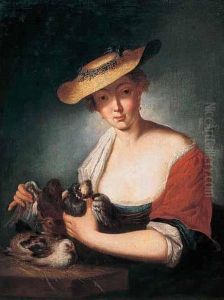 Pastorella Con Cappello Di Paglia E Colombi