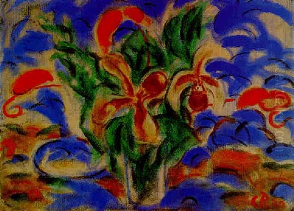Frauenschuh Und Rote Calla Im Glas - view 1