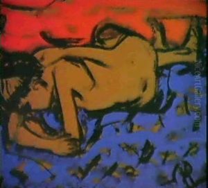 Liegender Knabenakt Auf Blauem Tuch (um 1905/07) by Christian Rohlfs
