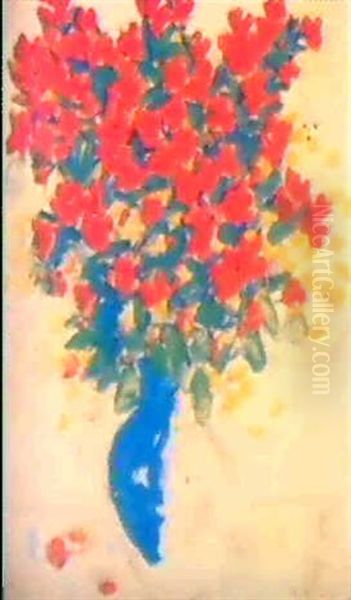 Rote Anemonen In Blauer Vase - view 1