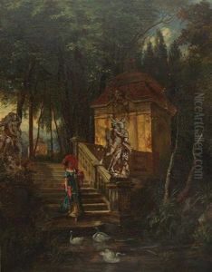 Romantische Szene Im Schlosgarten by Carl Rohling