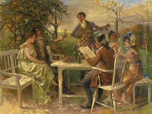 Reizende Gesellschaft Im Garten An Einem Sommerabend