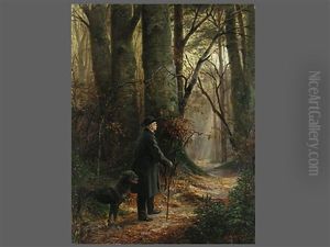 Furst Otto Von Bismarck Mit Seinem Hund Auf Einem Waldspaziergang by Carl Rohling