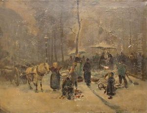 Mercato Con Carro A Cavallo E Personaggi by Emilio Borsa