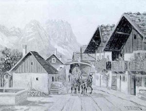 Die Postkutsche Am Weg Durchs Dorf
