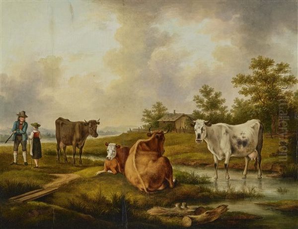 Shepherd Couple With Cows - view 1