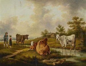 Shepherd Couple With Cows by Franz Wolfgang Rohrich