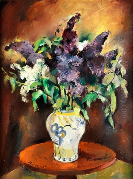 Weisser Und Blauer Flieder In Einer Fayencevase - view 1