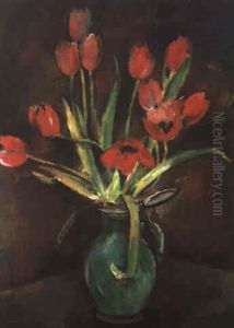 Tulpenstilleben In Grunem Deckelkrug Tulpenstilleben In Grunem Deckelkrug