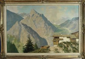 Berghof In Sommerlicher Alpenlandschaft by Karl Rohwedder-Ruge