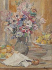 Anemones And Fruits On A Table