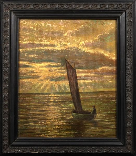 Figure In A Sailboat Under A Moonlit Sky - view 1
