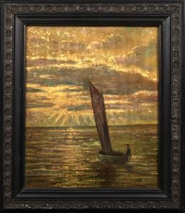 Figure In A Sailboat Under A Moonlit Sky