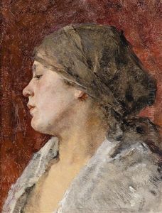 Madchen Mit Kopftuch by Fritz (Friedrich) Rojka