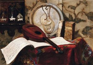 Studio Still-life With Mandolin by Fritz (Friedrich) Rojka