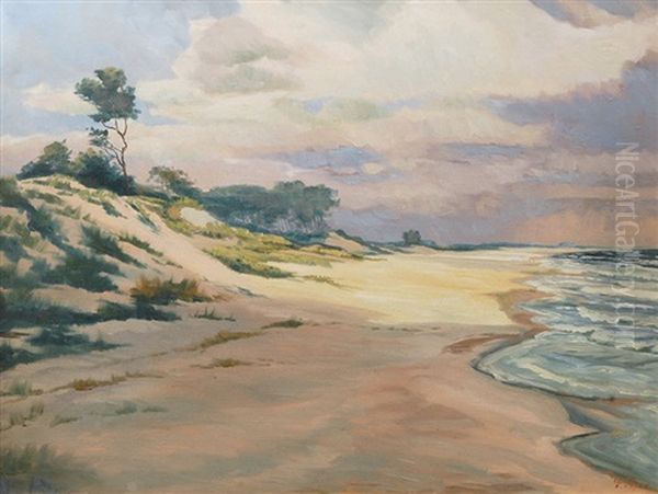 Beach On The Baltic Sea by Fritz (Friedrich) Rojka