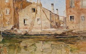 Hauser Am Kanal (lagune Venedig?) by Fritz (Friedrich) Rojka