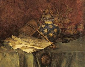 Stilleben Mit Buch Und Ziergegenstanden by Fritz (Friedrich) Rojka