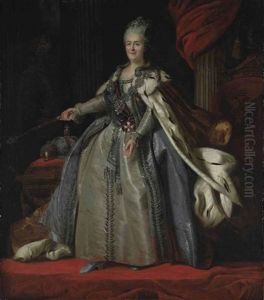 Portrait Of Catherine The Great, Empress Of Russia In Robes Of State, Standing Before A Draped Column