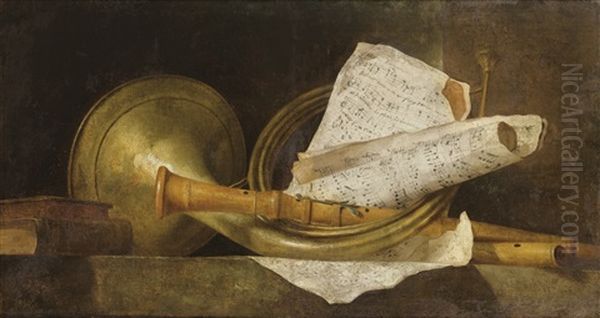 Nature Morte Aux Instruments A Vent Et Partitions - view 1